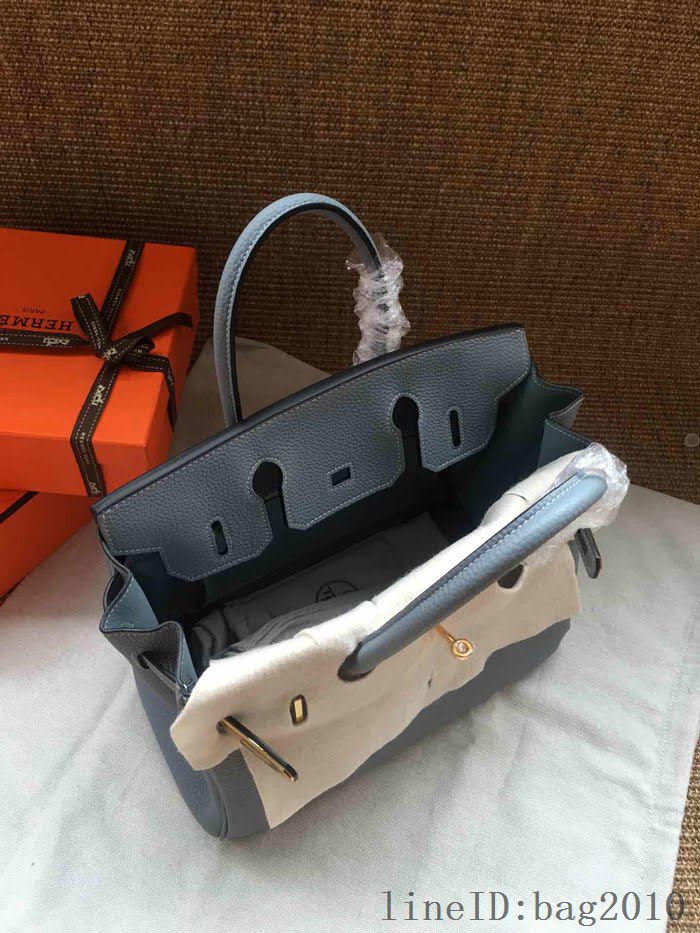 愛馬仕HERMES Birkin 鉑金包 亞麻藍 進口小牛皮 金銀扣 皮質細膩柔軟 時尚女手提包  tdher1132